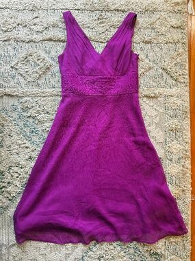 J. Crew Women's V neck sleeveless purple silk chiffon mini dress size 2p